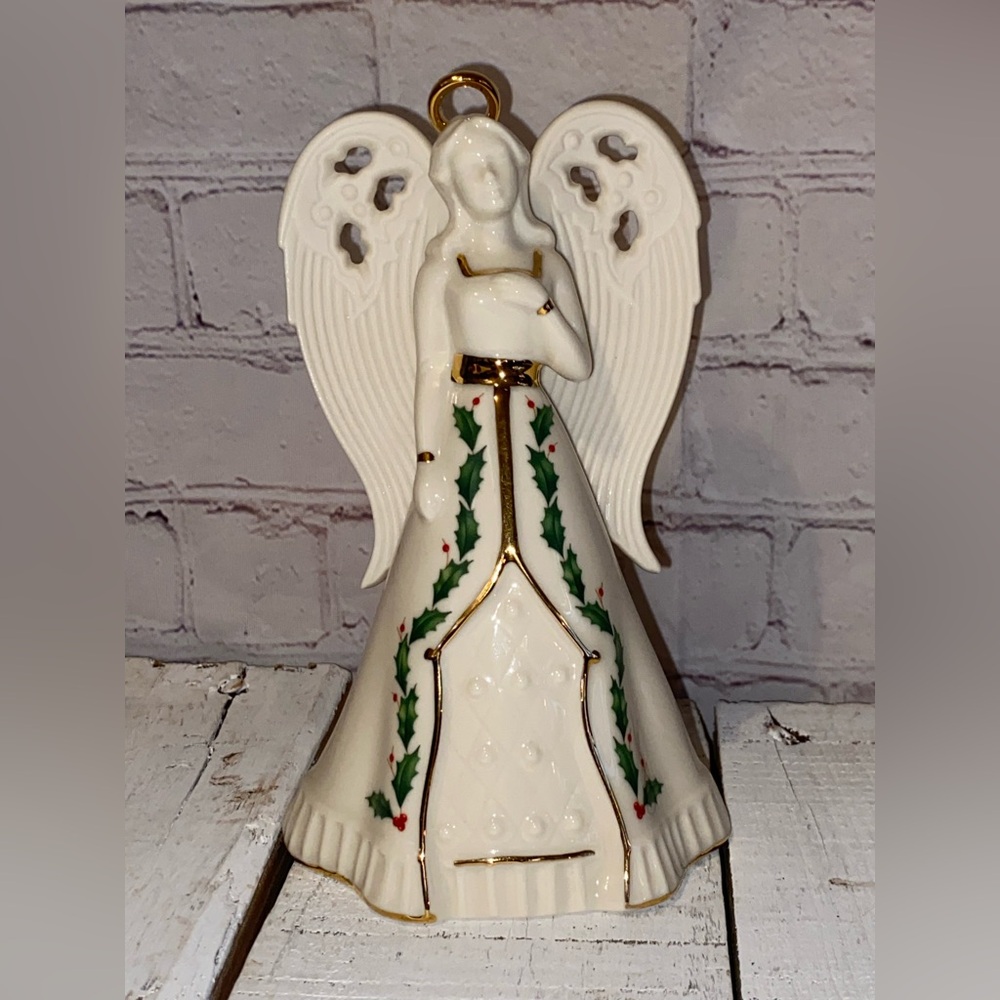 Lenox White and Gold Angel with Holly Accents